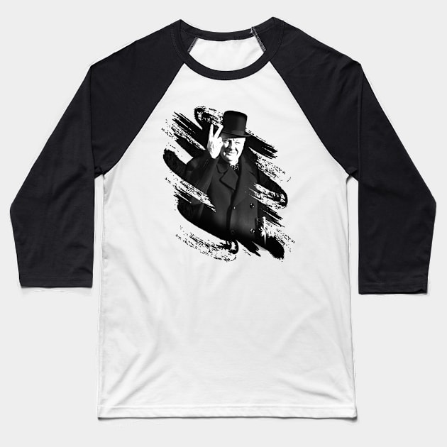 Winston Churchill. Black and white Baseball T-Shirt by CrimsonsDesign